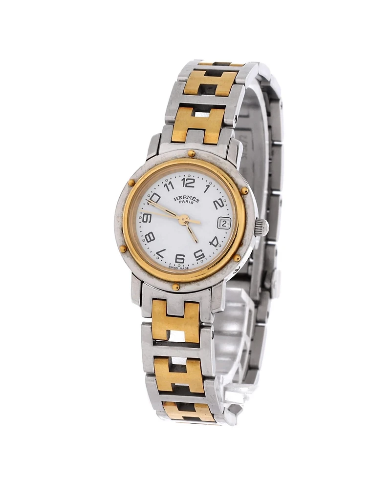 Pre-Owned Hermes Clipper Quartz Watch in Stainless Steel with Plated Metal 24mm