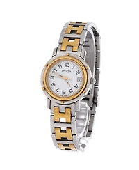 Pre-Owned Hermes Clipper Quartz Watch in Stainless Steel with Plated Metal 24mm