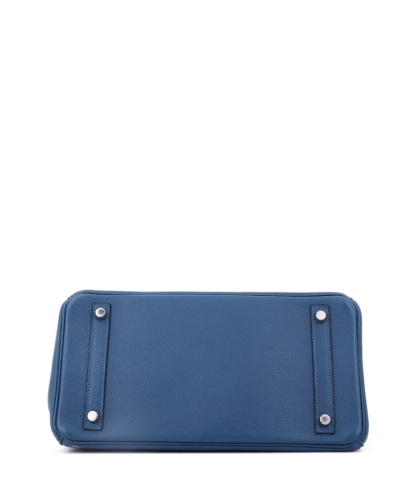 Pre-Owned Hermes Birkin 30 Handbag Blue Novillo with Palladium Hardware