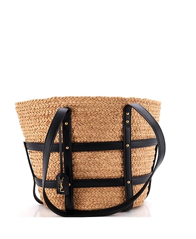 Pre-Owned Saint Laurent Caged Basket Tote Raffia with Leather