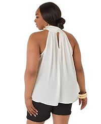 Ashley Stewart Women's High-Neck Crepe Keyhole-Back Top