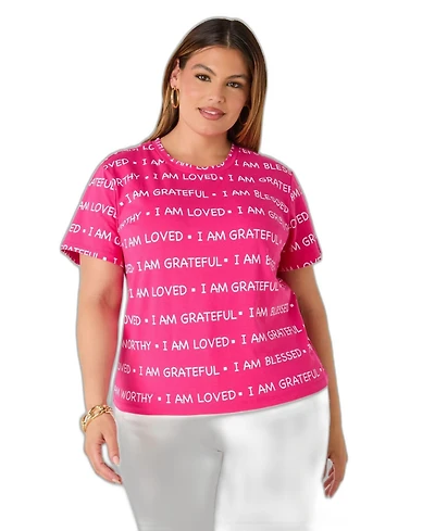 Ashley Stewart Plus I Am Printed Crewneck T-Shirt