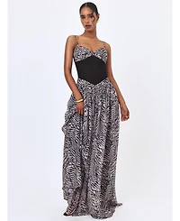 Miss Circle Women's Onora Zebra Print Chiffon Dipped Waist Maxi Dress