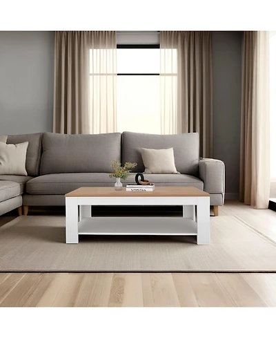 Fm Furniture Rectangular Coffee Table with Lower Shelf, Wenge and Oak