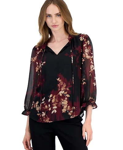 Anne Klein Petite Tulla Ruffle Long-Sleeve Blouse