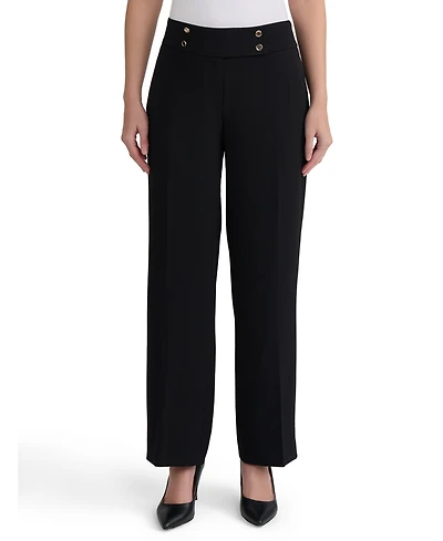 Kasper Women's Extended-Tab Fly-Front Wide-Leg Pants