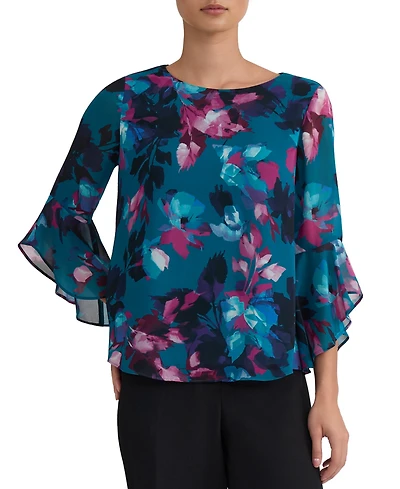 Kasper Women's Crewneck Ruffle-Sleeve Blouse