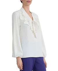 Kasper Women's Long-Sleeve Ruffled Tie-Front Blouse