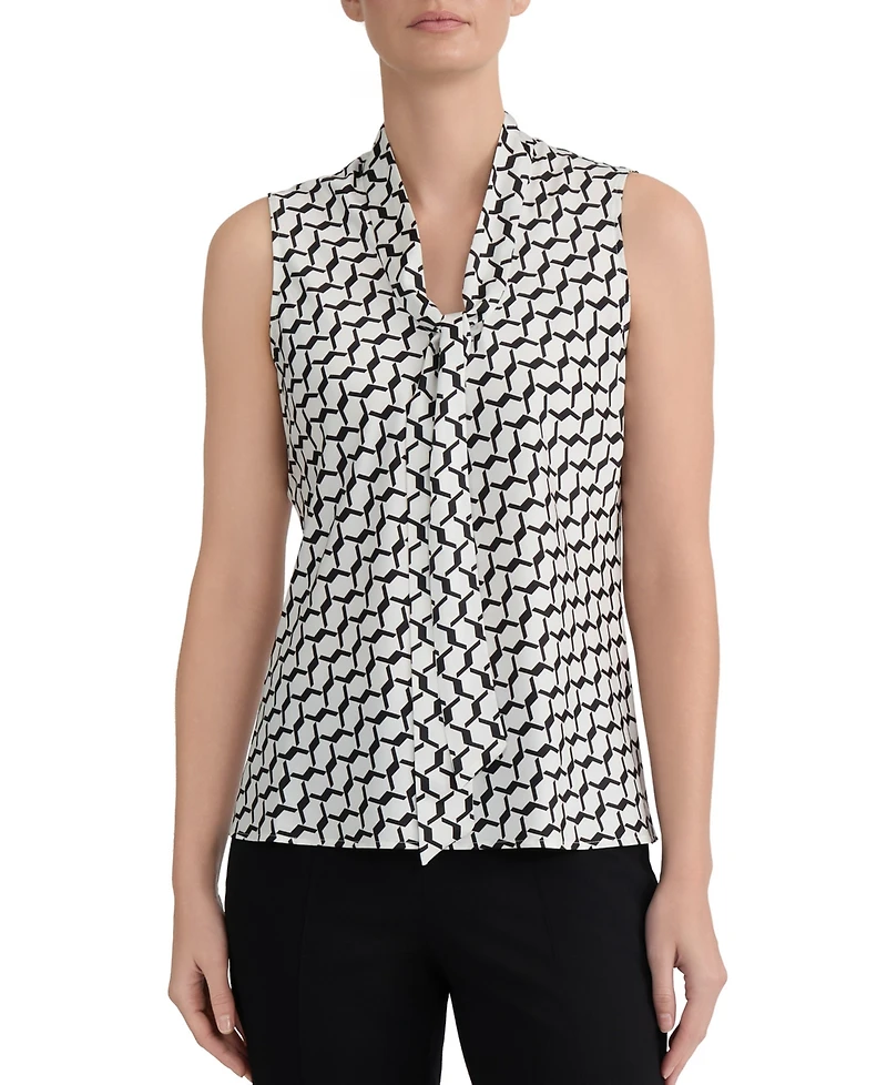 Kasper Women's Geo-Print Tie-Neck Sleeveless Blouse