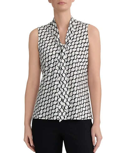 Kasper Women's Geo-Print Tie-Neck Sleeveless Blouse