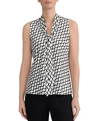 Kasper Women's Geo-Print Tie-Neck Sleeveless Blouse