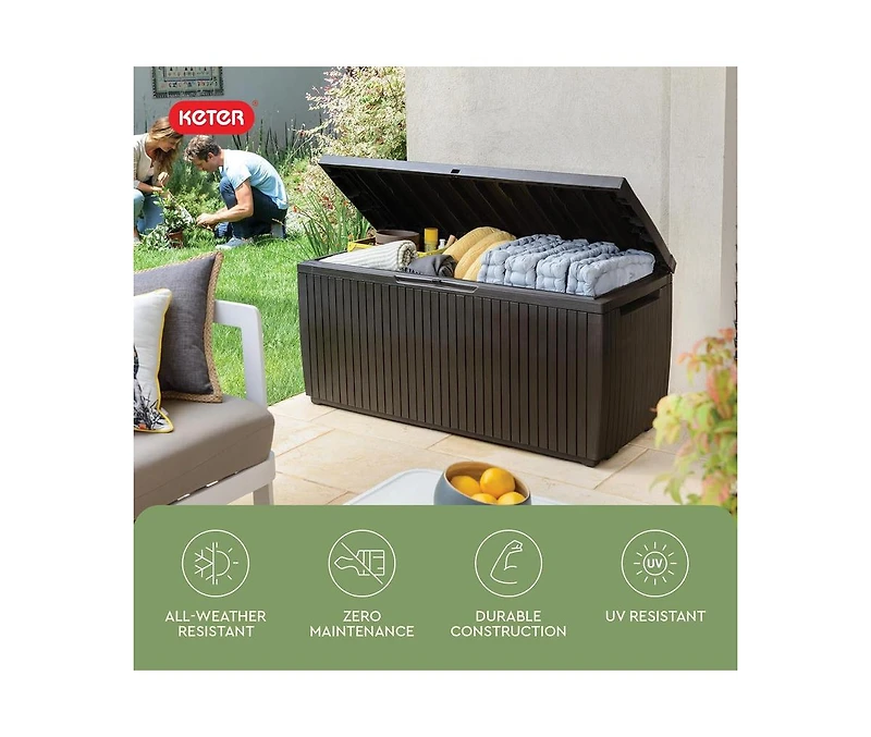 Cushry 80 Gallon Resin Outdoor Storage Box for Patio Furniture Cushions, Pool Toys, and Garden Tools with Handles