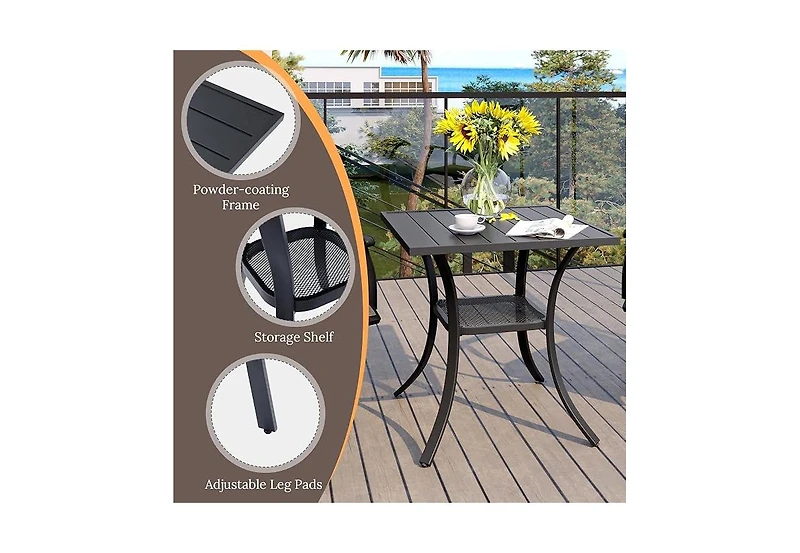 Cushry Round Outdoor Dining Table, 48-inch All-Weather Patio Table with Adjustable Umbrella Hole