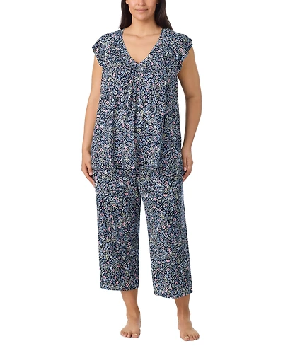 Ellen Tracy Plus V-Neck Flutter-Raglan Sleeve Top and Cropped Pant Set