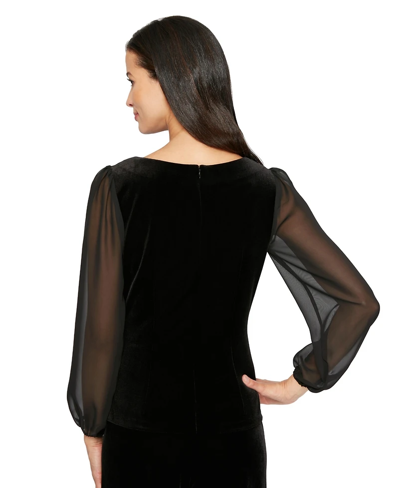 Alex Evenings Women's Velvet 3/4-Sleeve Boat-Neck Blouse