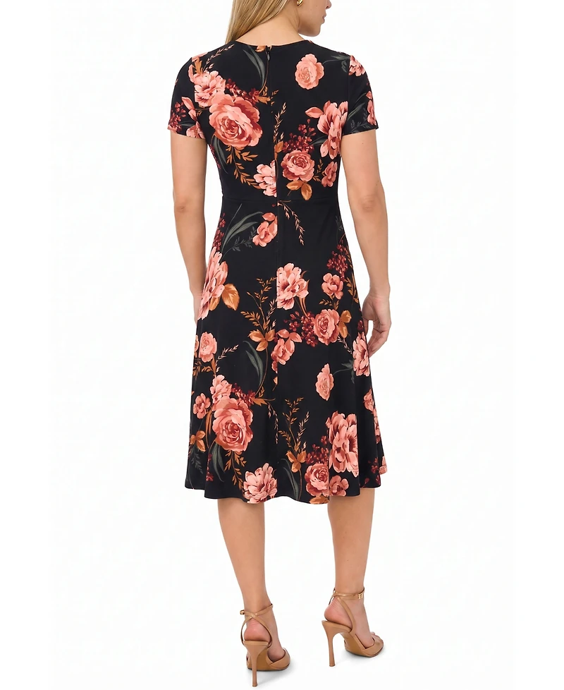 Msk Petite Twist Waist Floral A-Line Midi Dress