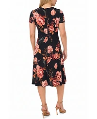 Msk Petite Twist Waist Floral A-Line Midi Dress