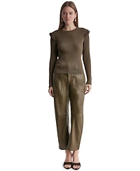 Bcbg Women's Ruffle-Trim Ribbed-Knit Long-Sleeve Crewneck Sweater