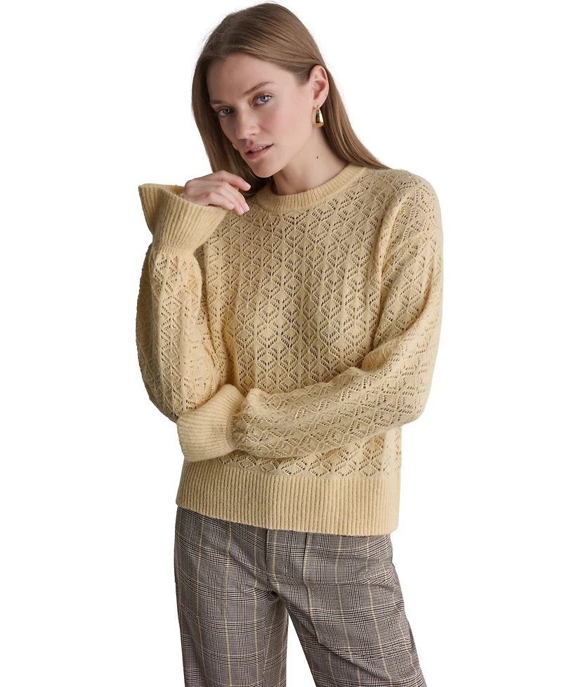 Bcbg Women's Pointelle Oversized Long-Sleeve Crewneck Sweater