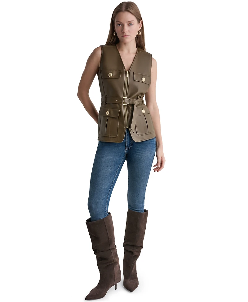 Bcbg Women's Faux Leather Belted Sleeveless Vest