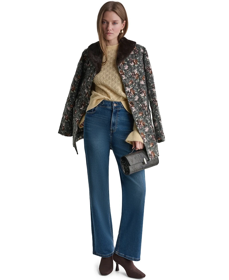 Bcbg Women's Long-Sleeve Floral Faux-Fur Coat