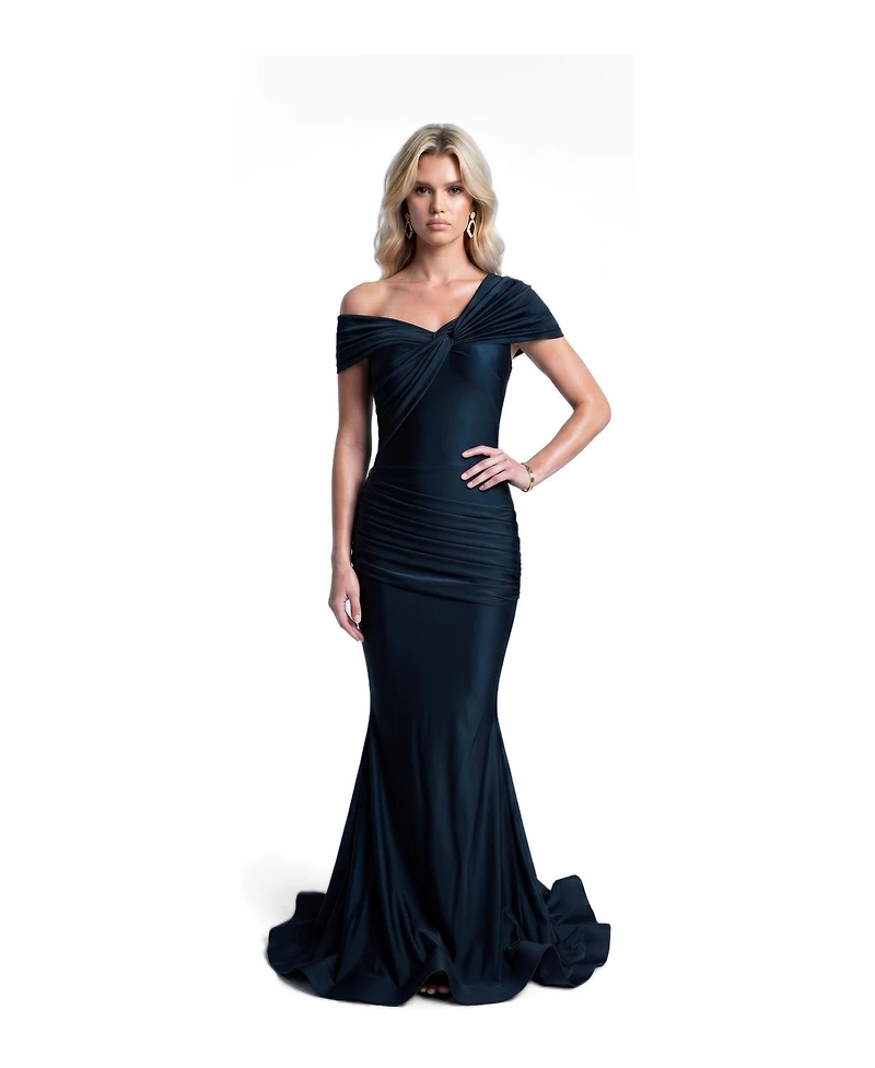 Jessica Angel Women's One Shoulder Twist Ruched Mermaid Evening Gown