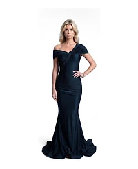 Jessica Angel Women's One Shoulder Twist Ruched Mermaid Evening Gown