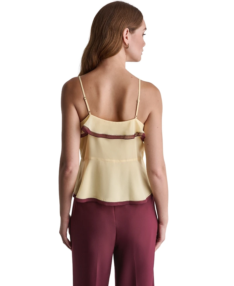 Bcbg Women's V-Neck Ruffle Front Contrast Trim Tank