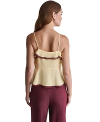 Bcbg Women's V-Neck Ruffle Front Contrast Trim Tank