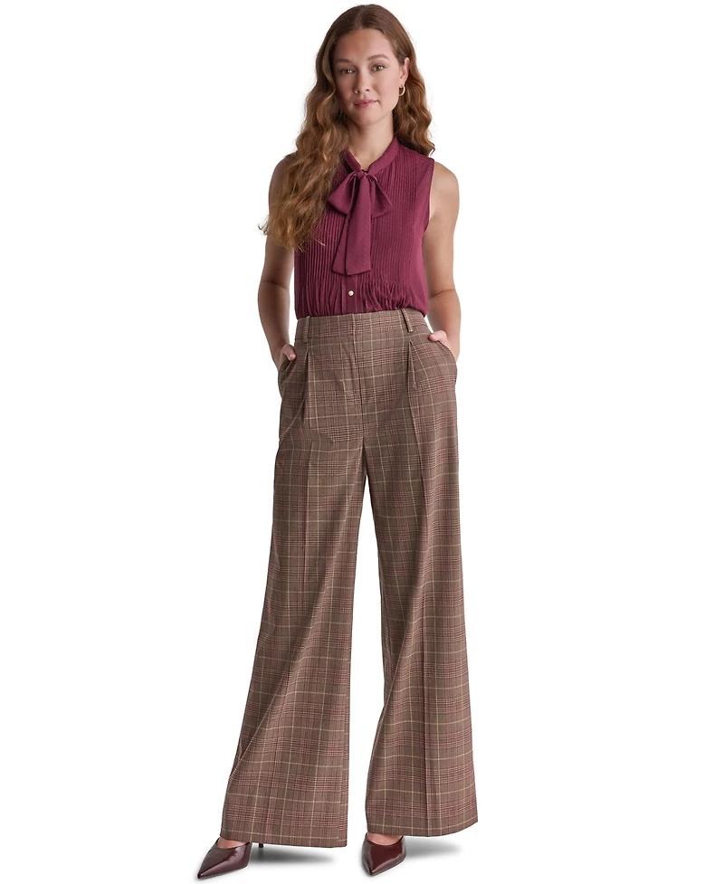 Bcbg Women's Wide-Leg Pleated Plaid Pants