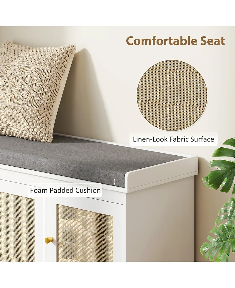 Slickblue Shoe Organizer Cabinet with Rattan Doors and Adjustable Shelves