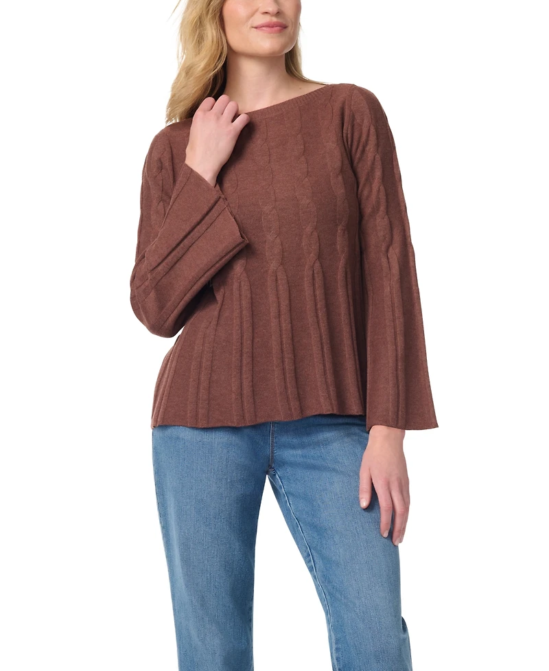 Gloria Vanderbilt Women's Maren Cable-Knit Boat Neck Bell Sleeve Sweater