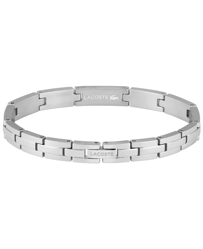 Lacoste Men's Stencil Silver-Tone Stainless Steel with Green Enamel Crocodile Bracelet