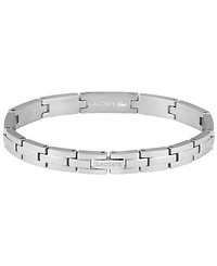 Lacoste Men's Stencil Silver-Tone Stainless Steel with Green Enamel Crocodile Bracelet