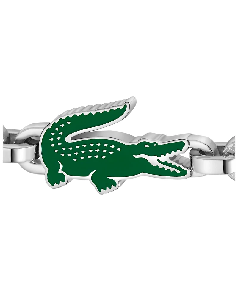Lacoste Men's Arthor Silver-Tone Stainless Steel with Green Enamel Crocodile Bracelet