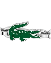 Lacoste Men's Arthor Silver-Tone Stainless Steel with Green Enamel Crocodile Bracelet
