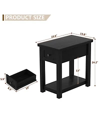 Aheaplus Wooden Farmhouse End Table with Charging Station and Drawer and Shelf