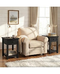 Aheaplus Set of 2 14" Wooden Nightstands with Charging Station and Drawer