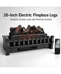 Gaomon 26 Inch Electric Fireplace Logs, 1500W Fireplace Heater with Wood Log Style, Single Flame, 3 Brightness Levels, Remote Control, Steel Abs, 120V