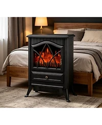Freestanding Electric Fireplace Stove With Realistic Flame Effect, Dual Heating Modes, Storage Drawer For Indoor Home Heating