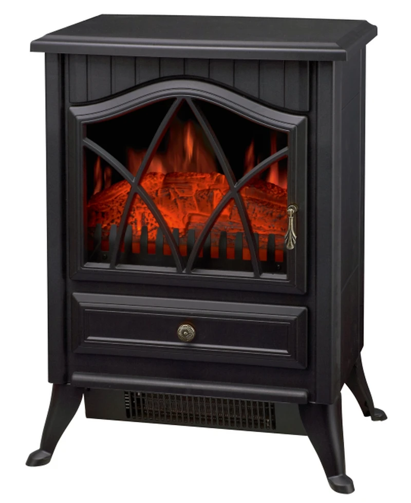 Freestanding Electric Fireplace Stove With Realistic Flame Effect, Dual Heating Modes, Storage Drawer For Indoor Home Heating