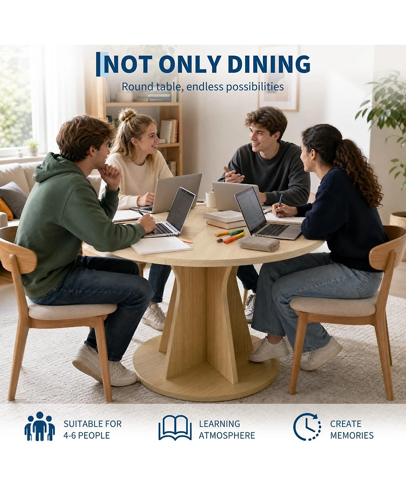 Gaomon 47.2 Inch Round Dining Table For 4 Persons, Kitchen Table, 1.18 Thick Tabletop, Modern Styling