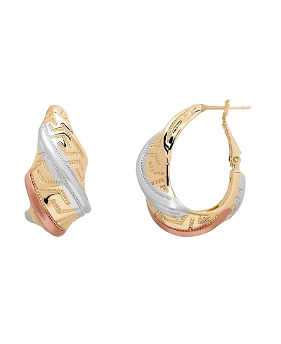 Macy's Tri-Color Greek Key Design Hoop Earrings