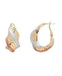 Macy's Tri-Color Greek Key Design Hoop Earrings