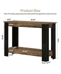 Tribesigns 41" Industrial Console Table for Entryway, 2-Tier Narrow Sofa Table with Wood Finish, Modern Farmhouse Accent Furniture
