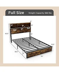 Full Bed Frame with Charging Station Storage Headboard Under-bed Space