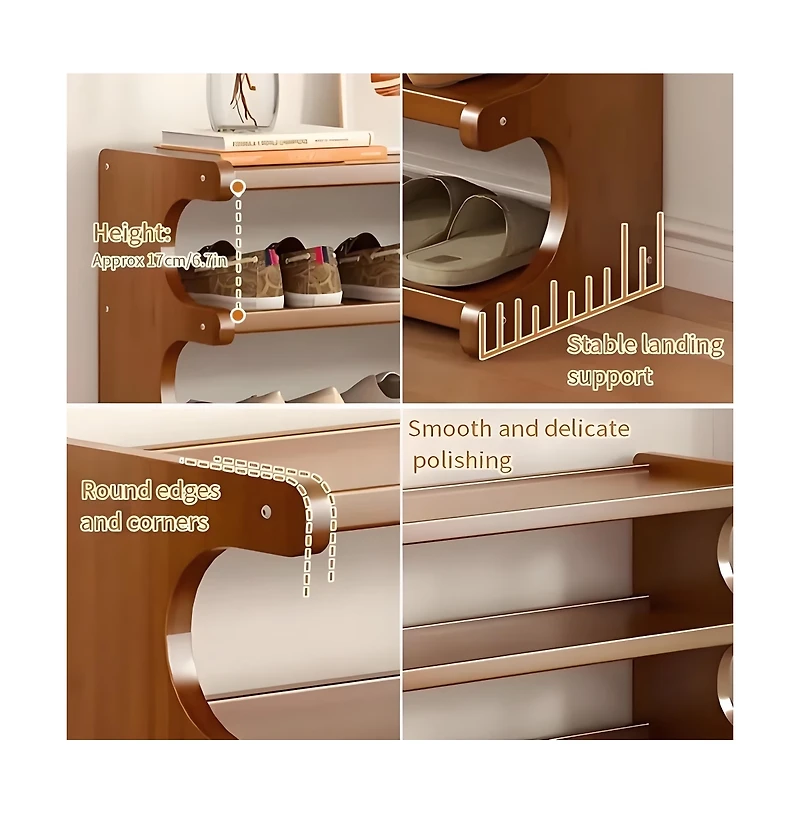 Slickblue 3-Tier Freestanding Wicker Shoe Rack with Wood Grain Shelves