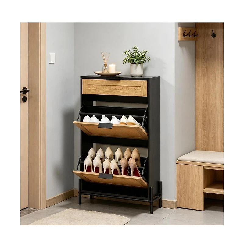 Slickblue Entryway Shoe Cabinet with 2 Flip-Top Drawers and Compact Storage