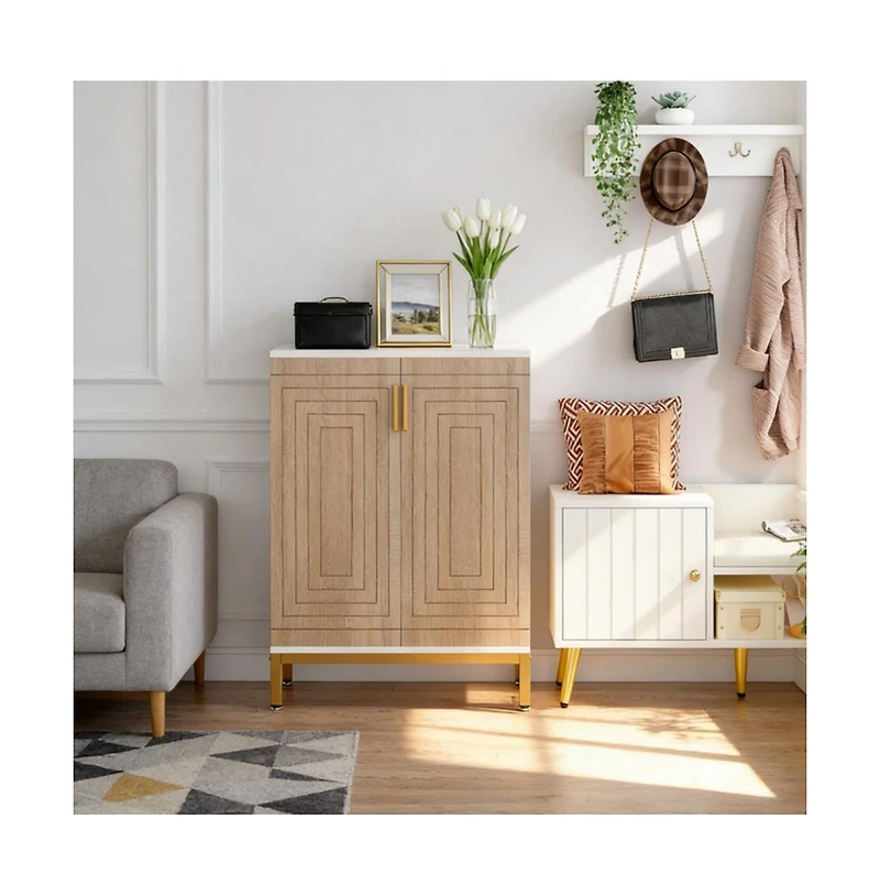 Slickblue 2 Door Shoe Storage Cabinet with Sturdy Mdf and Metal Frame
