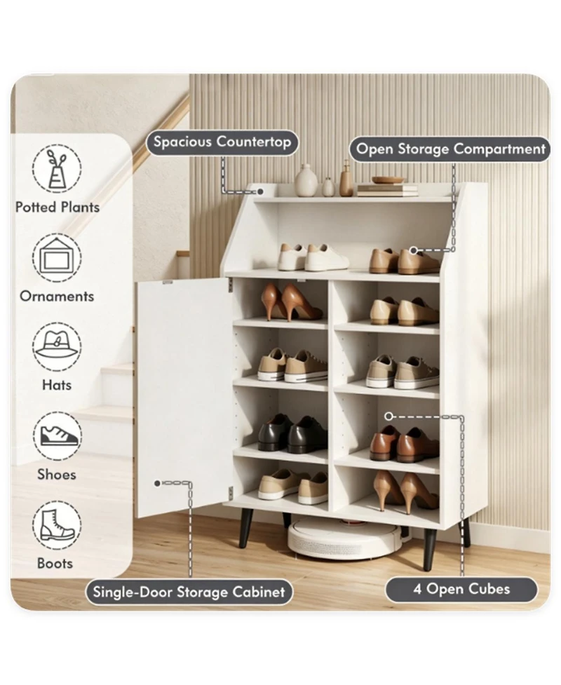 Slickblue Multi-Compartment Shoe Storage Cabinet with Countertop and Cubbies